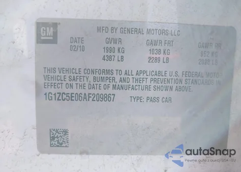 2010 Chevrolet Malibu Lt z USA, uszkodzony, nr VIN 1G1ZC5E06AF209867